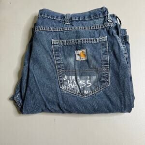 Carhartt FR Jeans Mens 36x32 Blue Denim Utility Work Pants relaxed Fit vintage